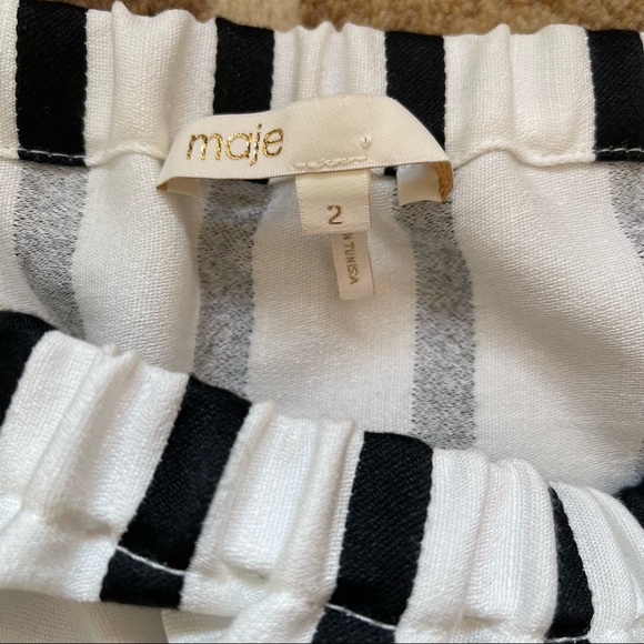 Maje White And Black Stripe Elastic Off The Shoulder Short Sleeve Top. Size 2 - Picture 7 of 8